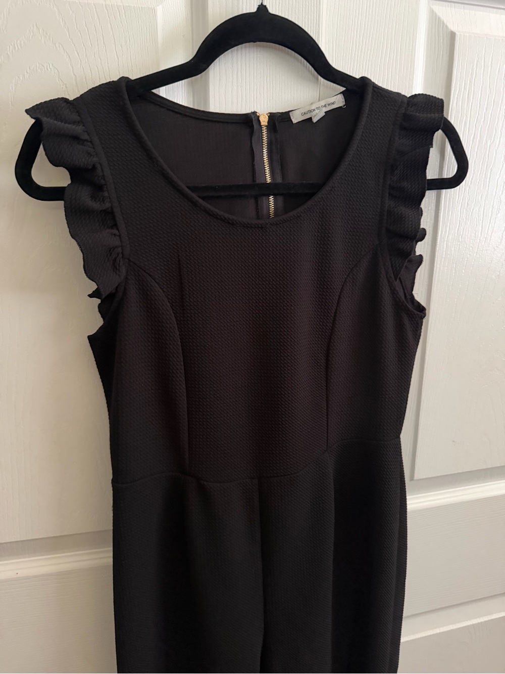 Caution To The Wind Black Ruffle-Shoulder Sleeveless Jumpsuit - Picture 3 of 4